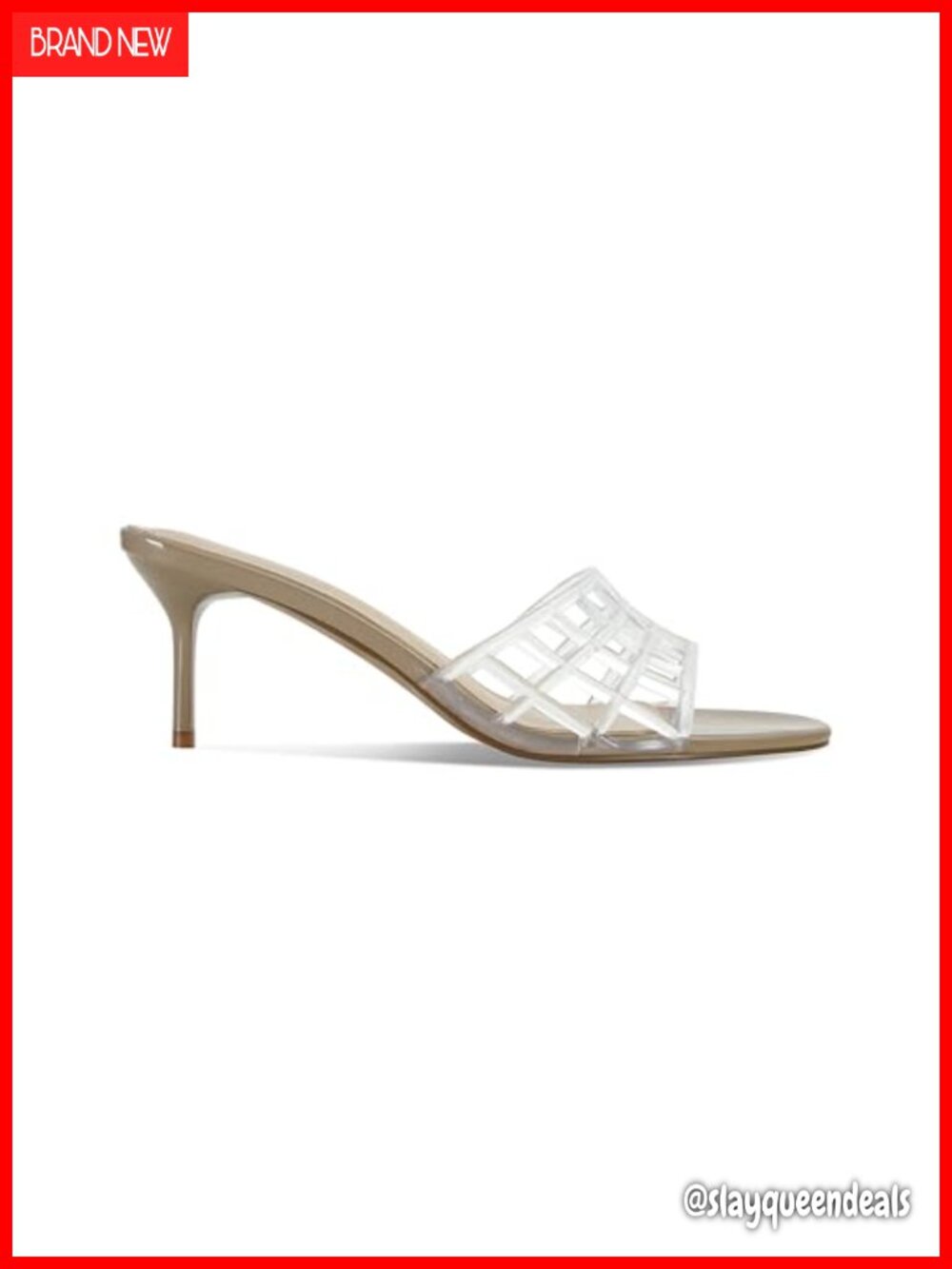 Clear Strap Kitten Heel Mule in Nude